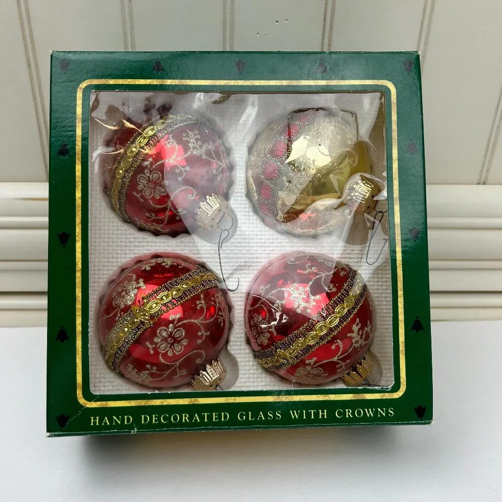 Vintage Christmas by Krebs 4 Glass Christmas Tree Ornaments -Collectible Sparkly
